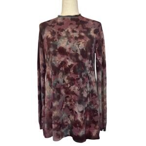 Annie Turbin Tie Dye Sweater Mock Roll Neck Tunic Gray / Wine Red Women's Size M